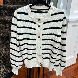 Who What Wear black and cream striped cardigan w jeweled buttons
